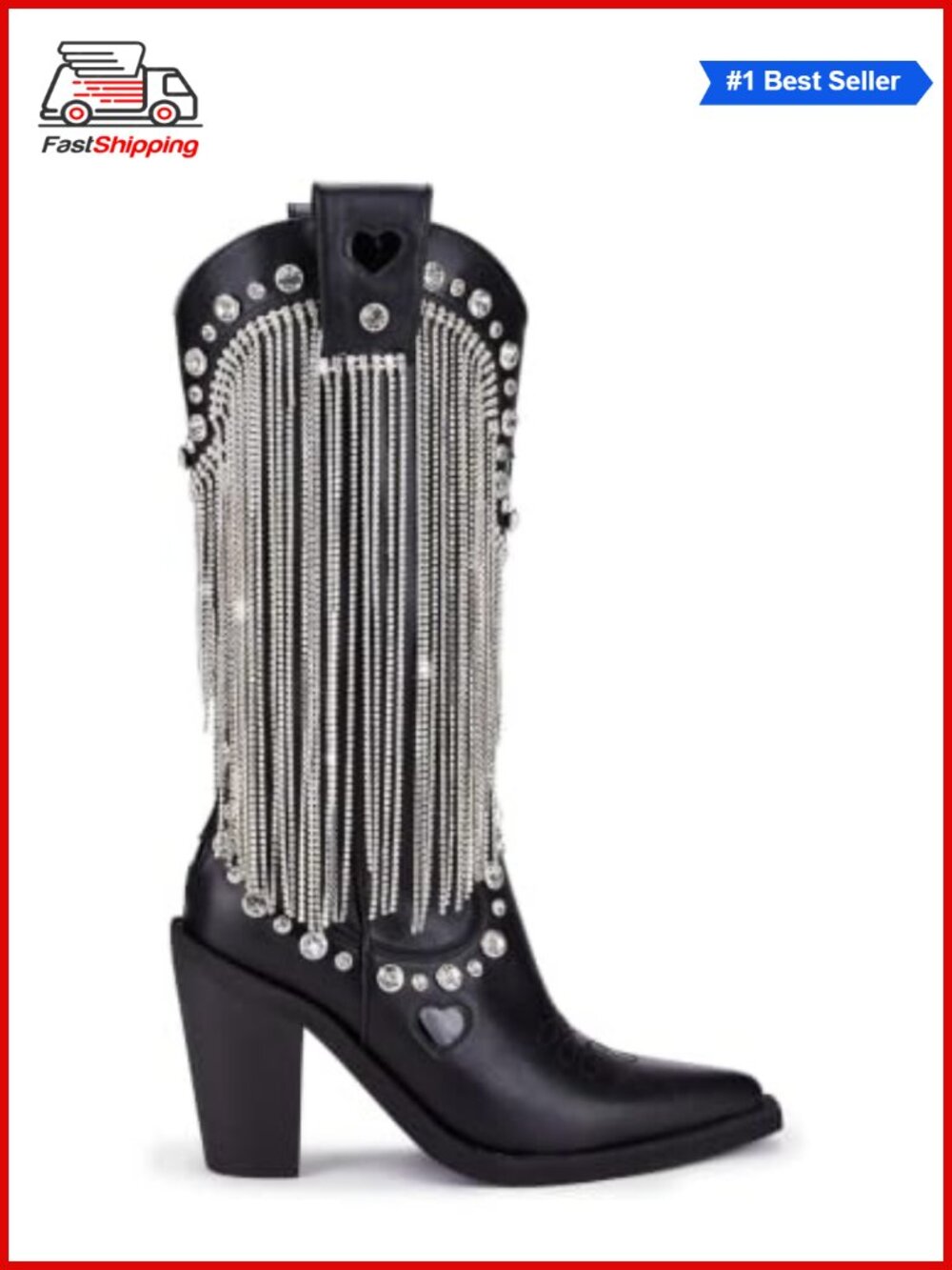 ✨ Dolls Kill Present Perfect Cowboy Boots Vegan Leather Rhinestone Fringe Ankle